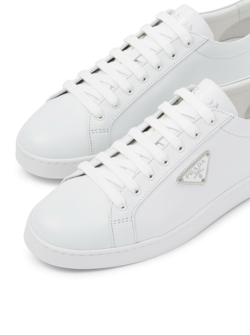 Prada Brushed Leather And Leather Sneakers in White for Men | Lyst